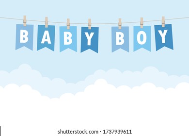 Baby Boy Welcome Greeting Card For Childbirth Illustration