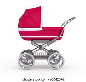 Baby Carriage On White Background