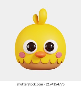 Baby Chick Front View Isolated on White Background. Cute Cartoon Animal Head. 3D Render Illustration - Powered by Shutterstock