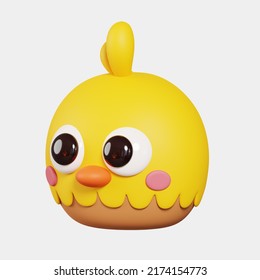 Baby Chick Side View Isolated On White Background. Cute Cartoon Animal Head. 3D Render Illustration