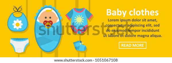 Baby clothes\
banner horizontal concept. Flat illustration of baby clothes banner\
horizontal concept for\
web