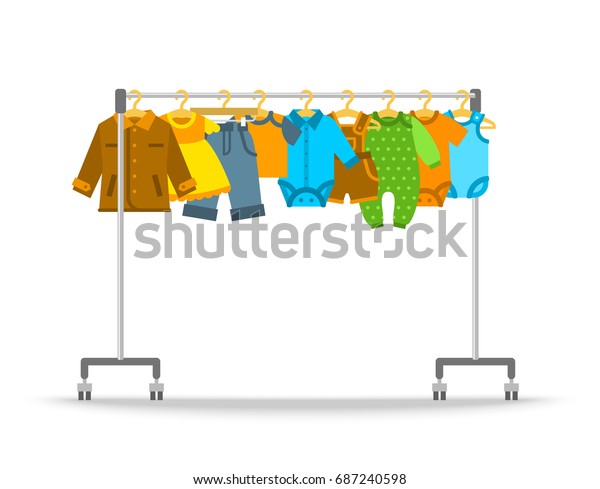 Baby Clothes On Hanger Rack Flat Stock Illustration