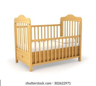 Детская кроватка изолирована под белым фоном