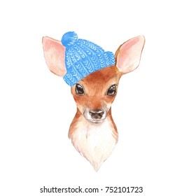 Baby Deer. Hand Drawn Cute Fawn. Watercolor Illustration