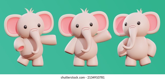 baby elephant poses 3d rendering