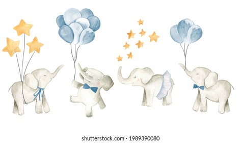 Baby Elephant Watercolor Illustration Nursery For Boys 
