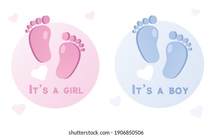Baby feet. It's a boy, It's a girl. card template.