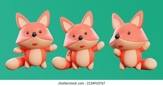 baby fox poses 3d rendering