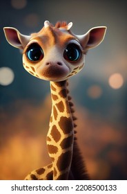 Baby Giraffe, Little, Cute And Adorable. Ideal For NFT, Tattoo, Teaching, T-shirt And Book Pages. 3d Illustration