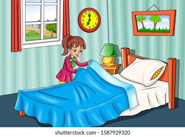 Baby Girl Arranges Bedroom Cartoon Stock Illustration 1587929320 ...