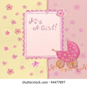 Baby girl arrival card with blank - Powered by Shutterstock