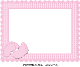 Baby GIRL Gingham Frame-Gingham patterned frame with scalloped border designed in Baby themed colors with cute baby feet accents