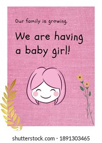 It's A Baby Girl!- With Pink Jute Background.