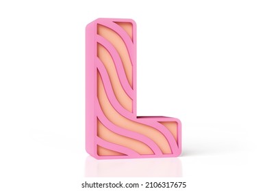 Baby Girl Style Font 3D. Letter L New Trendy 3D Typeface Pacific Pink And Creamy Calming Coral 2022 Trending Colors Scheme. High Detailed 3D Rendering.