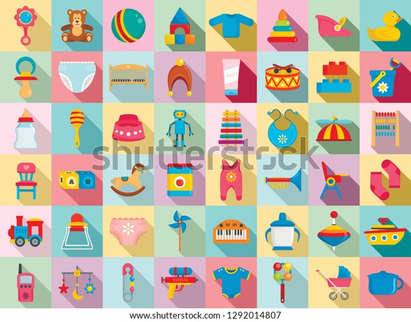 Baby items icon set. Flat set of baby items icons\
for web design