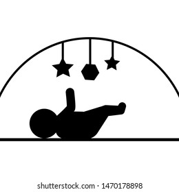 baby lying down playing with a rattle icon. Element of baby pictogram icon - Powered by Shutterstock