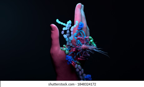 Baby Microbiome, The Infant Gut Microbiome, Genetic Material Of All The Microbes.3d Illustration