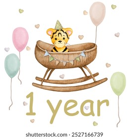 Baby milestone card. 12 months. Newborn boy or girl. Watercolor baby month anniversary card. Capture all the special moments of little one’s in their first year. One year old child.
 - Powered by Shutterstock