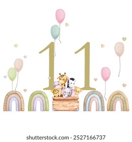 Baby milestone cards. 11 months. Newborn boy or girl. Watercolor baby month anniversary card. Capture all the special moments of little one’s in their first year. Eleven months baby.
 - Powered by Shutterstock