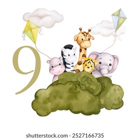 Baby milestone cards. 9 months. Newborn boy or girl. Watercolor baby month anniversary card. Capture all the special moments of little one’s in their first year. Nine months baby.
 - Powered by Shutterstock