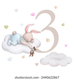 Baby milestone cards in pastel colors. 3 months. Newborn boy or girl. Watercolor baby month anniversary card. Capture all the special moments of little one’s in their first year. Three month old baby. - Powered by Shutterstock