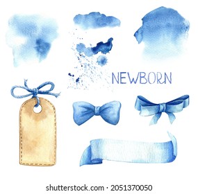 Baby Nursery Template Ribbon Title Label Splash Blank Watercolor Set