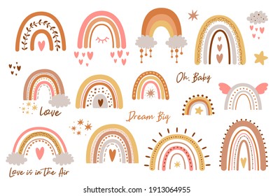 Set Rainbows Hearts Clouds Rain Childish Stock Vector (Royalty Free ...