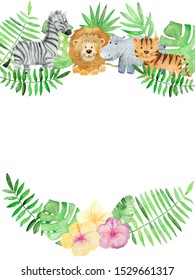 Baby Shower Card. Watercolor Safari Card With Animals.