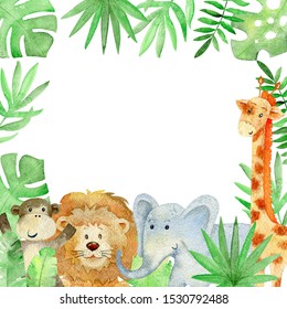 Baby Shower Card. Watercolor Safari Card With Animals.