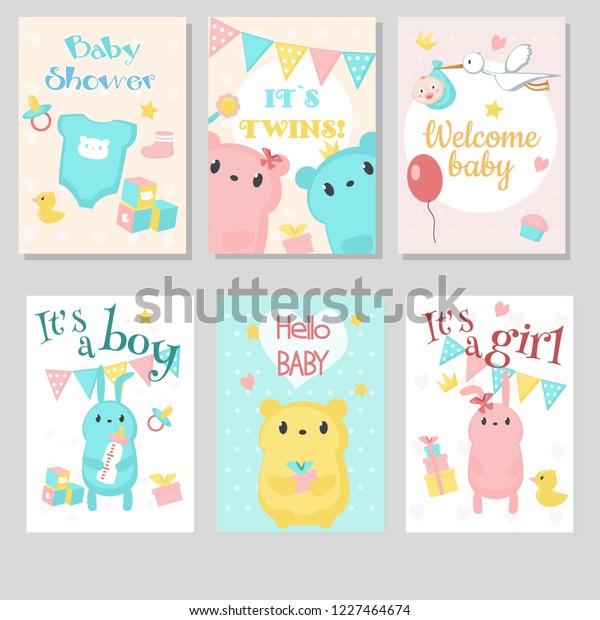 Baby Shower Invitation Greeting Card Template Stock Illustration