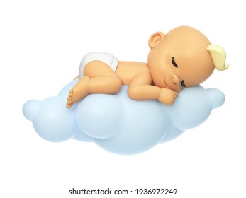 Baby sleeping on a cloud 3d illustration, Cartoon baby character 3d rendering - Powered by Shutterstock