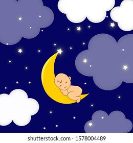 Baby Sleeping On Moon. Lullaby