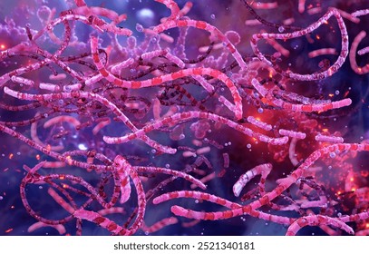 Bacillus anthracis, anthrax, bacteria. 3D medical scientific illustration of Bacillus anthracis bacterium. Gram-positive, rod-shaped bacteria, forming spores. Causes anthrax, an infectious disease