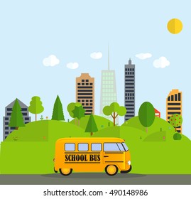 Back to School Background with Yellow Bus  Illustration 