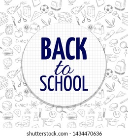 Back To School Banner Design With Hand Drawn School Accessorises Pattern. Education Sketch, Supplies Elementary For Study, Illustration