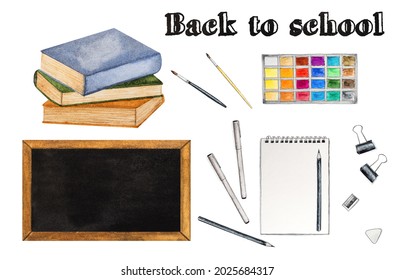 Back To School. Beautiful Watercolor Drawing. Close-up, No People. Education And Development Concept