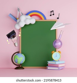 Back to school concept background with blackboard books and accessory 3D Render. - Powered by Shutterstock