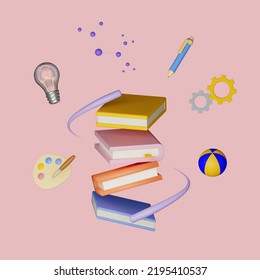 Back to school concept background with books and accessory with clipping path. 3D Render. - Powered by Shutterstock