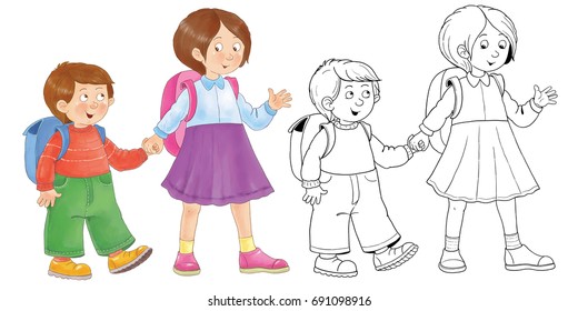 Back to school.  A cute boy ready for school. Illustration for children. Funny cartoon characters