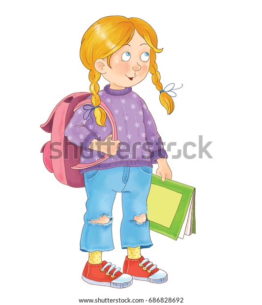 Back School Cute Girl Ready School Stock Illustration