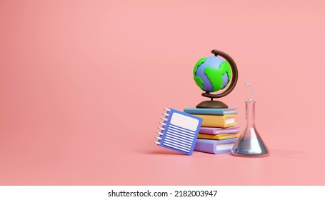 Back to school education background concept school accessories and items. 3D render illustration