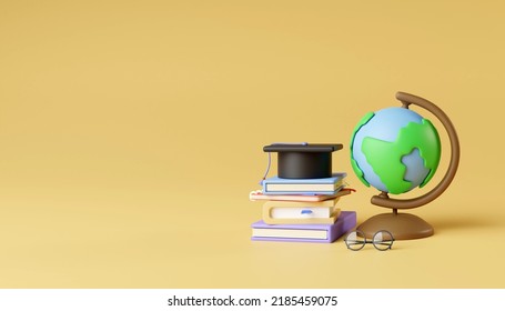 Back To School Education Background. Degree Cap And Book. 3D Render