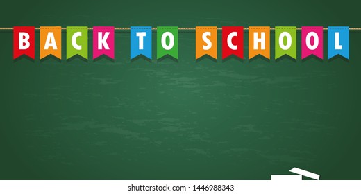 back to school party flag banner on chalk board background illustration