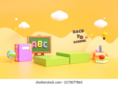 Back to school podium 3d background empty backdrop pedestal product display for stationery school supplies product placement - Powered by Shutterstock