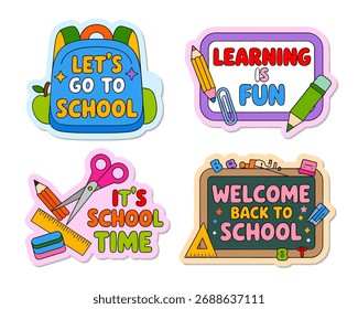 Back to School Vector Illustration Set — Cute Education Cartoon Design with Students, Books, and School Supplies on White Background