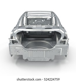 Back View Car Frame Without Chassis On White. 3D Illustration