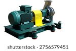back view of centrifugal pump mounted on anti vibration spring box base frame with electric motor.

High resolution 3D rendering isolated on white background, suitable for manufacturing, mechanical engineering and industrial technology concepts.
