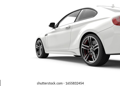 Back View Of A Generic And Brandless Modern Car On A White Background.3D Illustration