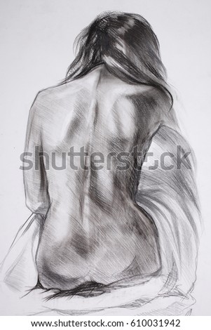 Back Woman Pencil Training Sketch On Stock Illustration 610031942