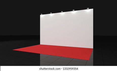 Backdrop With Red Carpet 3x4 Meters. 3d Render For Your Deisgn, Mockup. Template